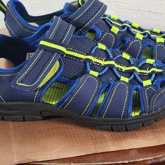 Falls Creek Navy and Lime Green Velcro Strap Closed Toe Bungee Jack Sandals Sz 2 - Picture 6 of 16